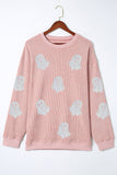 Pink Halloween Ghost Corded Crew Neck Loose Sweatshirt - Aaria Tees Aaria Tees