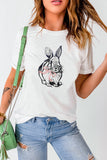 White Bunny Embroidered Bow Graphic Tee Aaria Tees