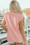 Pink God bless the USA Floral American Flag Print High Neck Short Sleeve Top Aaria Tees