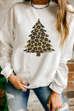 White Plush Leopard Tree Patched Drop Shoulder Sweatshirt Aaria Tees