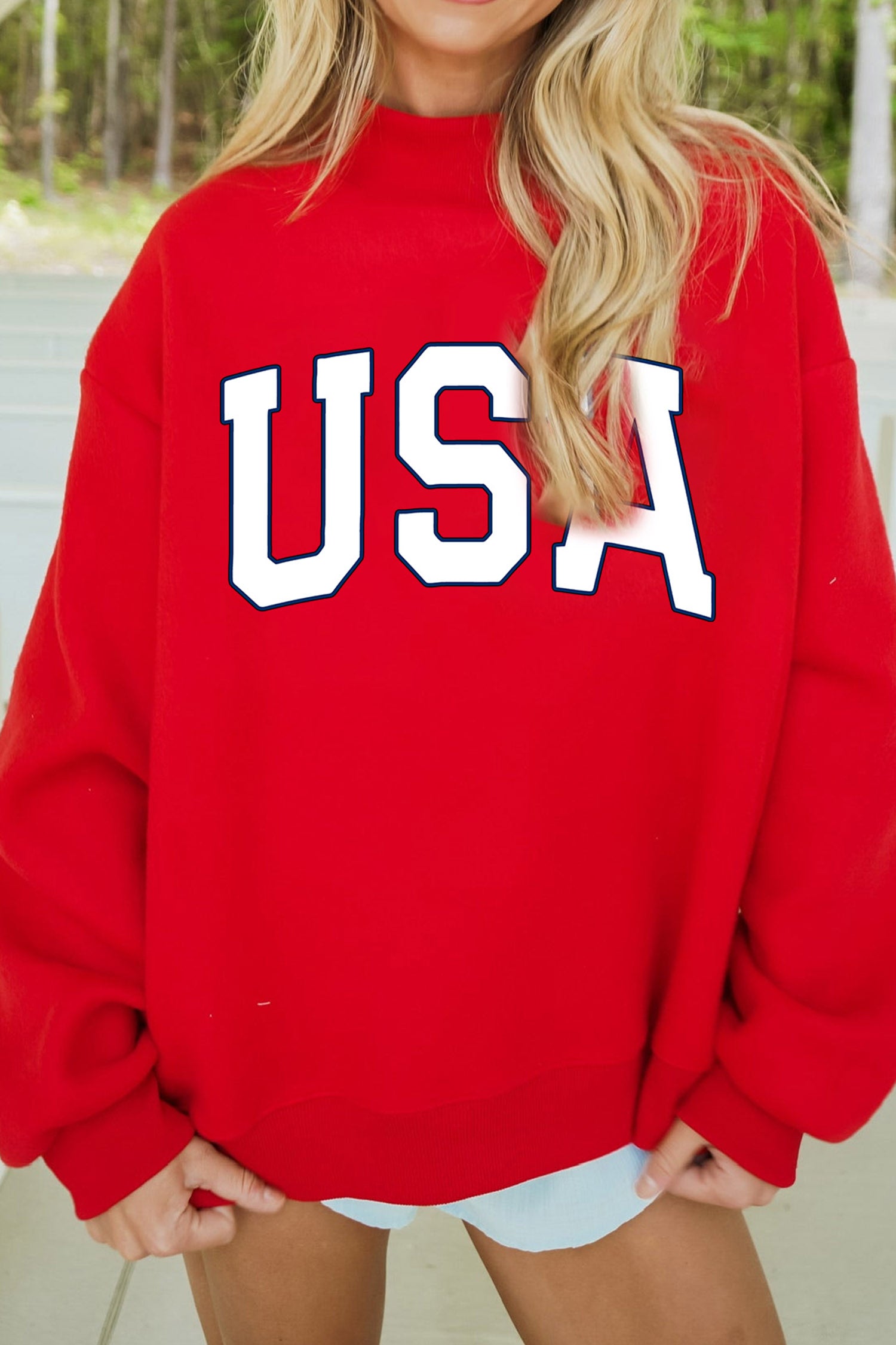 Racing Red American Flag/ USA Double Side Print Reversible Mock Neck Sweatshirt - Aaria Tees Aaria Tees