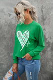 Green Lucky Clover Heart Graphic Raglan Sleeve Sweatshirt Aaria Tees