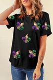 Black Mardi Gras Symbol Patched Crewneck T Shirt - Aaria Tees Aaria Tees
