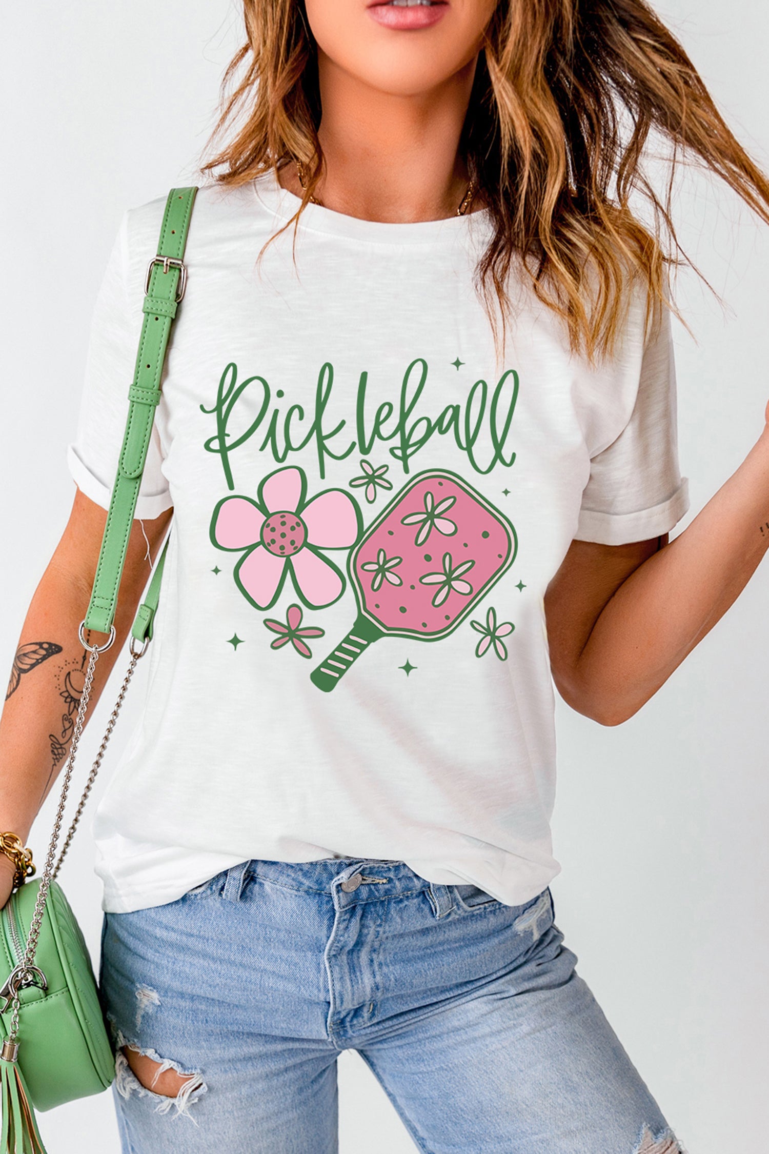 White Pickleball Sweet Flower Printed T Shirt - Aaria Tees Aaria Tees