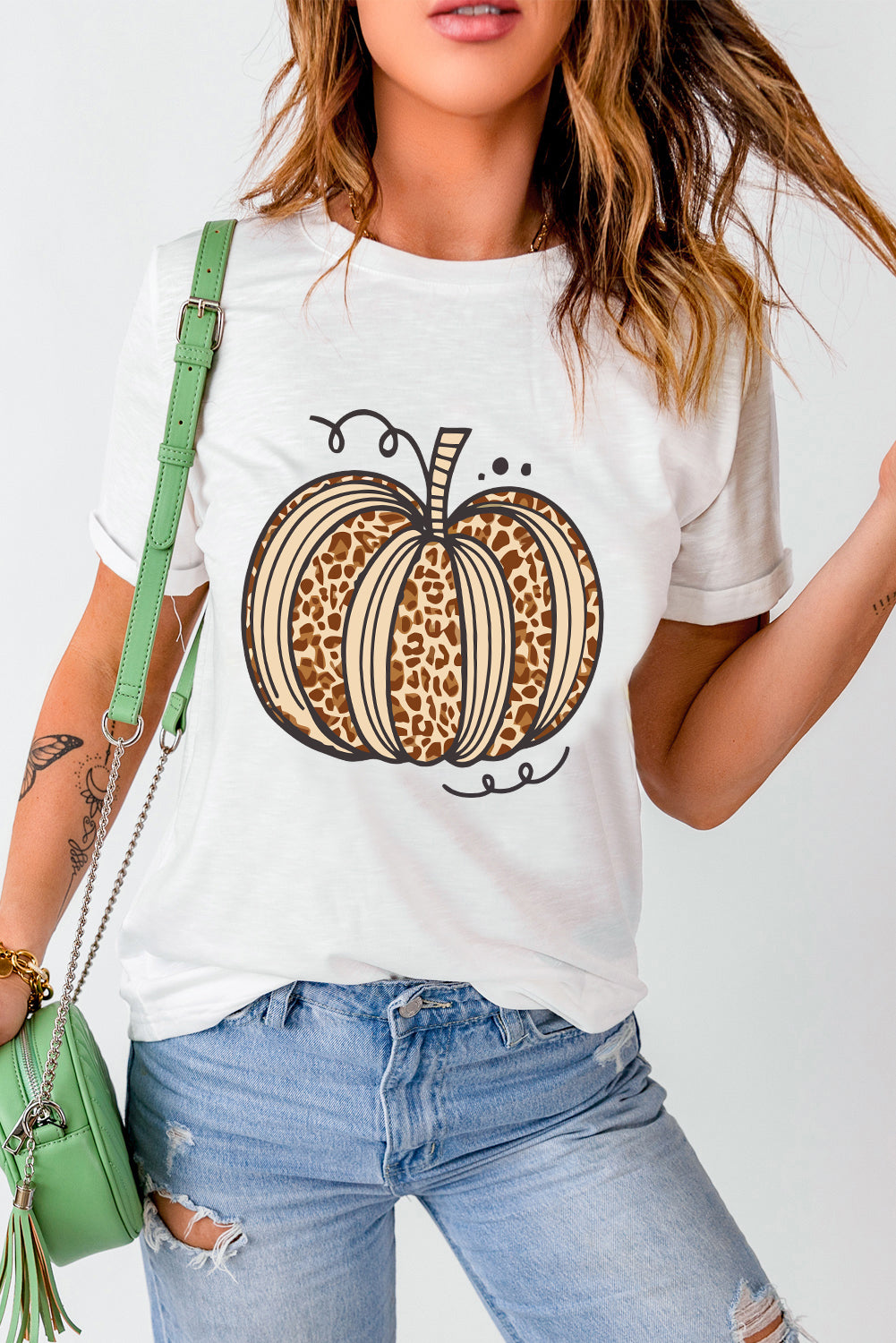 White Leopard Pumpkin Graphic Crewneck Halloween T Shirt - Aaria Tees Aaria Tees