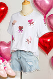 White Sequin Bow Heart Shape Lolly Valentines Day Graphic Tee Aaria Tees