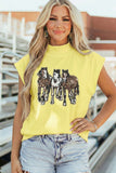 Yellow High Neck Sequin Horse Cap Sleeve Tunic Top - Aaria Tees Aaria Tees