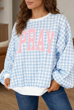 Light Blue PRAY Slogan Graphic Pullover Sweatshirt Aaria Tees