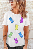 White Sequin Bow Bunny Doll Patched Easter Graphic Tee Aaria Tees