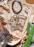 Khaki Western Poker Cards Graphic T Shirt - Aaria Tees Aaria Tees