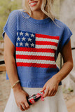 Sky Blue Flag Graphic Short Sleeve Sweater Top - Aaria Tees Aaria Tees