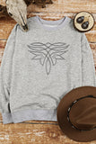 Gray Western Pattern Embroidered Drop Shoulder Pullover Top - Aaria Tees Aaria Tees