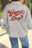Light Grey Football Patch Sequin Game Day Lettering Mock Neck Tunic Sweatshirt - Aaria Tees Aaria Tees