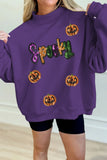 Tillandsia Purple Sequin Pumpkin Spooky Graphic Halloween Pullover Sweatshirt Aaria Tees