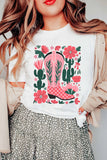 White Western Boots Flower Print Round Neck T Shirt Aaria Tees
