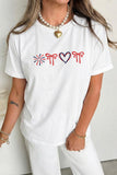 White Love July 4th Firework Bow Embroidered T Shirt Aaria Tees