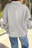 Light Grey Sequin Rugby Bow Graphic Mock Neck Relaxed Pullover Sweatshirt Aaria Tees
