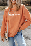 Orange Thankful Ribbed Crew Neck Thanksgiving Sweatshirt - Aaria Tees Aaria Tees