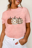 Pink Mix Pattern Pumpkin Print Round Neck T Shirt - Aaria Tees Aaria Tees