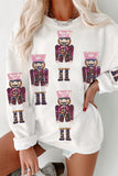 White Sequin Nutcracker Graphic Christmas Fashion Corded Sweatshirt - Aaria Tees Aaria Tees