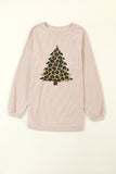 Apricot Leopard Christmas Tree Graphic Corded Sweatshirt Aaria Tees