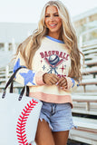 Beige BASEBALL SEASON Graphic Star Patched Game Day Sweatshirt Aaria Tees
