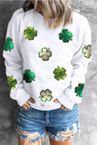 White Four Leaf Clover Patched Graphic St Patricks Sweatshirt Aaria Tees