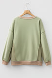 Smoke Green Sequin Bow Patchwork Waffle Colorblock Loose Sweatshirt Aaria Tees