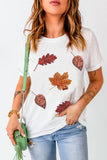 White Halloween Sequined Leaves Graphic Crew Neck T Shirt - Aaria Tees Aaria Tees