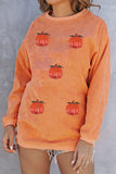 Orange Sequin Pumpkin Patched Twisted Rib Baggy Sweatshirt Aaria Tees