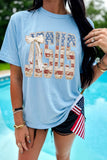 Light Blue Patriotic JESUS Letter Print Shift T Shirt Aaria Tees