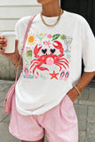 White Summer Vacation Crab Graphic Tee Aaria Tees
