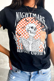 Black Nightmare Before Coffee Skull Checkerboard Graphic Halloween Tee - Aaria Tees Aaria Tees