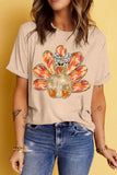 Khaki Thanksgiving Bowknot Turkey Graphic Crewneck Tee - Aaria Tees Aaria Tees