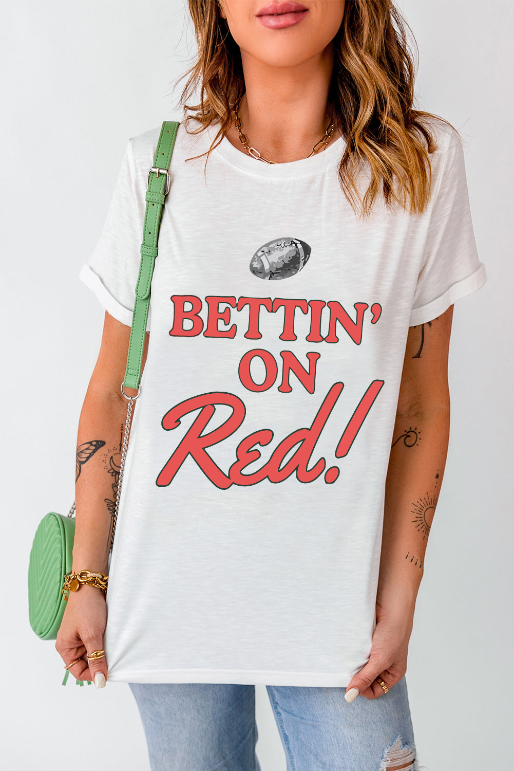 White Rugby Football BETTIN ON Blue Graphic Crewneck T Shirt - Aaria Tees Aaria Tees