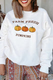 White FARM FRESH PUMPKINS Embroidered Graphic Thanksgiving Holiday Sweatshirt Aaria Tees