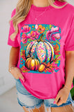 Rose Red Floral Pumpkin Graphic Print Crewneck Relaxed T-Shirt - Aaria Tees Aaria Tees