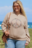 Pale Khaki Floral Peace Sign Graphic Washed Terry Plus Size Sweatshirt - Aaria Tees Aaria Tees