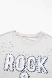 Gray Rock & Roll Graphic Distressed Vintage Tee - Aaria Tees Aaria Tees