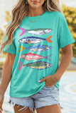 Mint Green Vibrant Fish Print Casual Short Sleeve T Shirt - Aaria Tees Aaria Tees