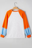 Light Grey HELLO PUMPKIN Patched Graphic Colorblock Bubble Sleeve Raglan Top Aaria Tees