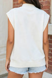 White Sequin Strawberry Graphic Mock Neck Short Sleeve Top Aaria Tees