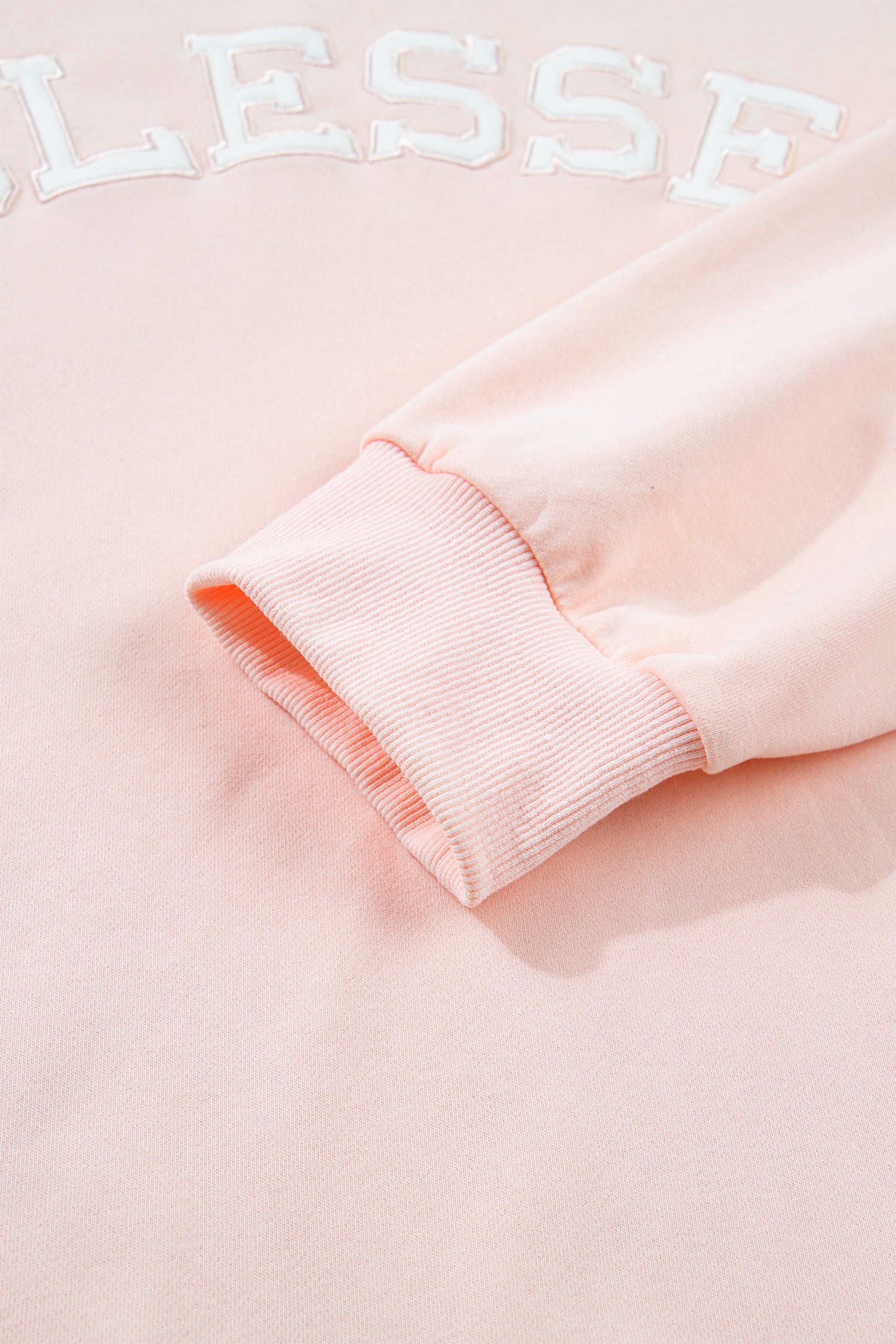 Light Pink BLESSED Embroidered Trim Patch Graphic Plus Size Mock Neck Sweatshirt - Aaria Tees Aaria Tees