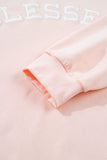Light Pink BLESSED Embroidered Trim Patch Graphic Plus Size Mock Neck Sweatshirt - Aaria Tees Aaria Tees