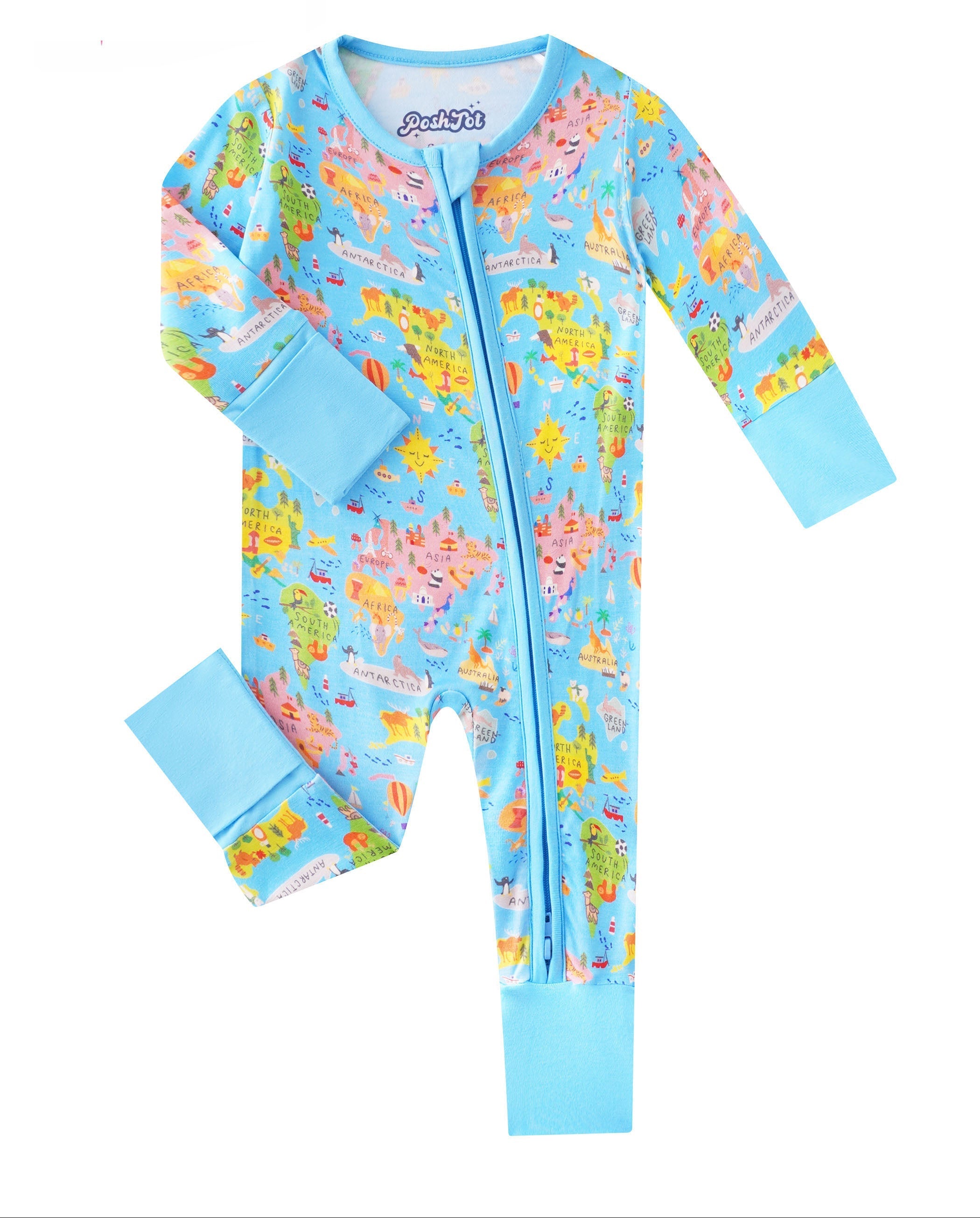 PoshTOT World Map Bamboo Baby Convertible Zippy Romper - Aaria Tees Aaria Tees