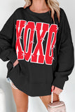 Black Bow Sequin XOXO Letter Graphic Exposed Seam Baggy Sweatshirt - Aaria Tees Aaria Tees