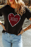Black Rhinestone XOXO Heart Graphic Crewneck Tee - Aaria Tees Aaria Tees
