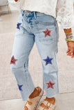 Beau Blue Patriotic Sequin Stars Patch Pocket Shift Jeans - Aaria Tees Aaria Tees