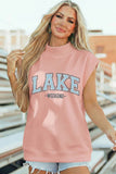 Pink Lake Weekend Graphic High Neck Short Sleeve Top Aaria Tees
