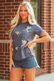 Gray Sequined Game Day Casual Tee Aaria Tees